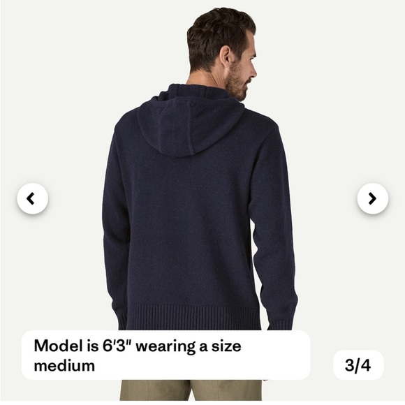 Patagonia Men's Large Recycled Wool-Blend Sweater Hoody Hoodie New Navy NWT - Picture 10 of 12